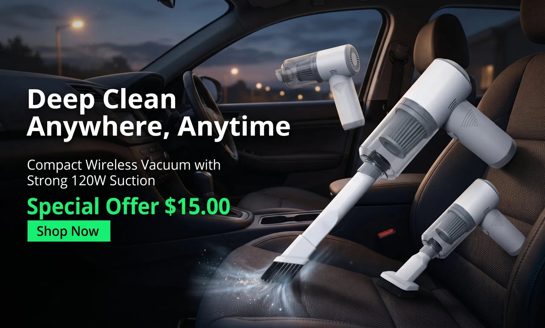 Deep clean anywhere: compact wireless vacuum, special offer $15.00
